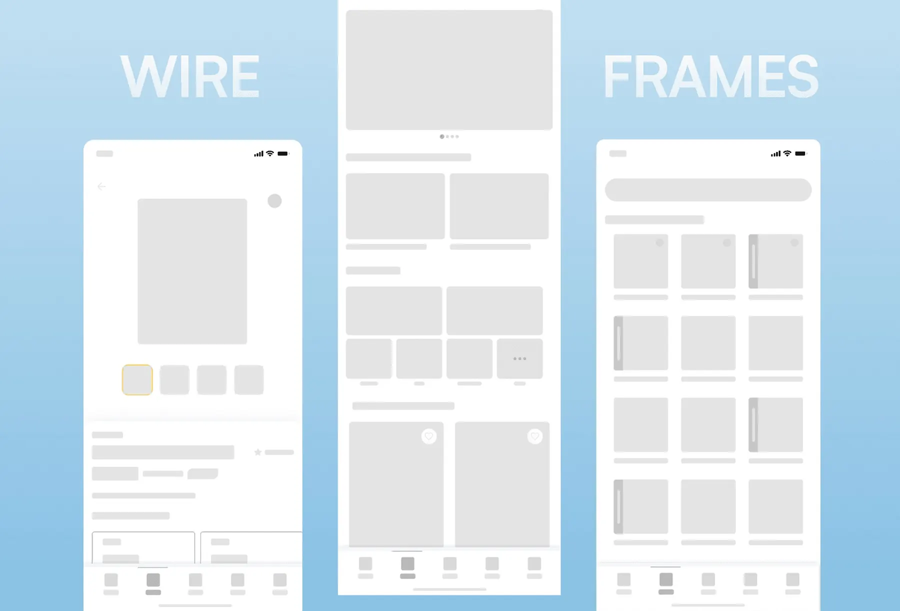 Jolly Hugs wireframes for the product, home and category screens